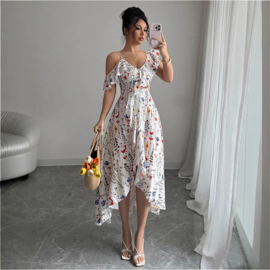 María Asymmetric Hem Ruffle Blouse Dress
