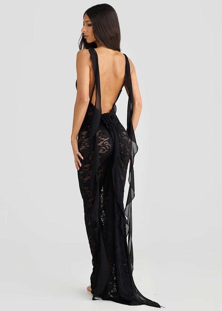Verona Sheer Lace Backless Maxi Dress - View 2