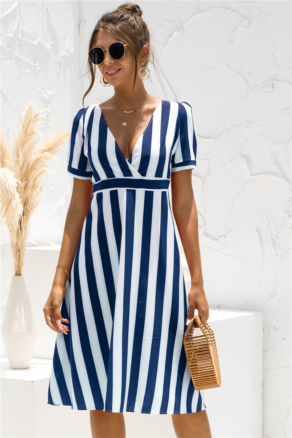 Glinda Striped Satin Midi Shirt Dress - View 5