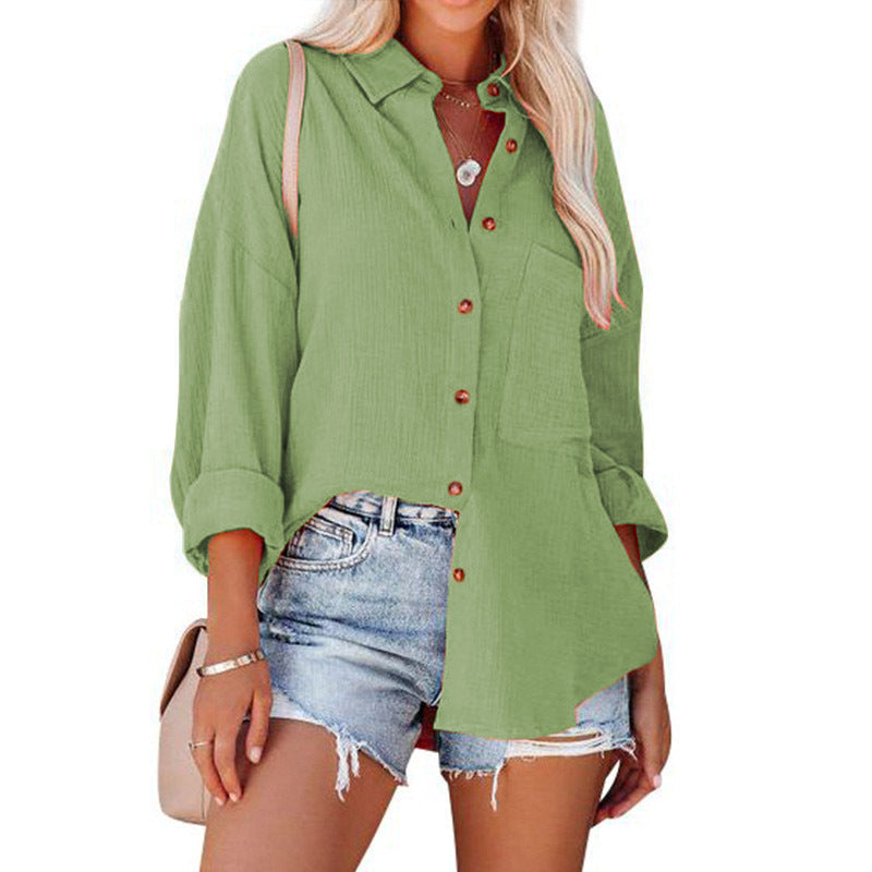 Collared Long Sleeve Button Down Textured Pocket Shirt 8