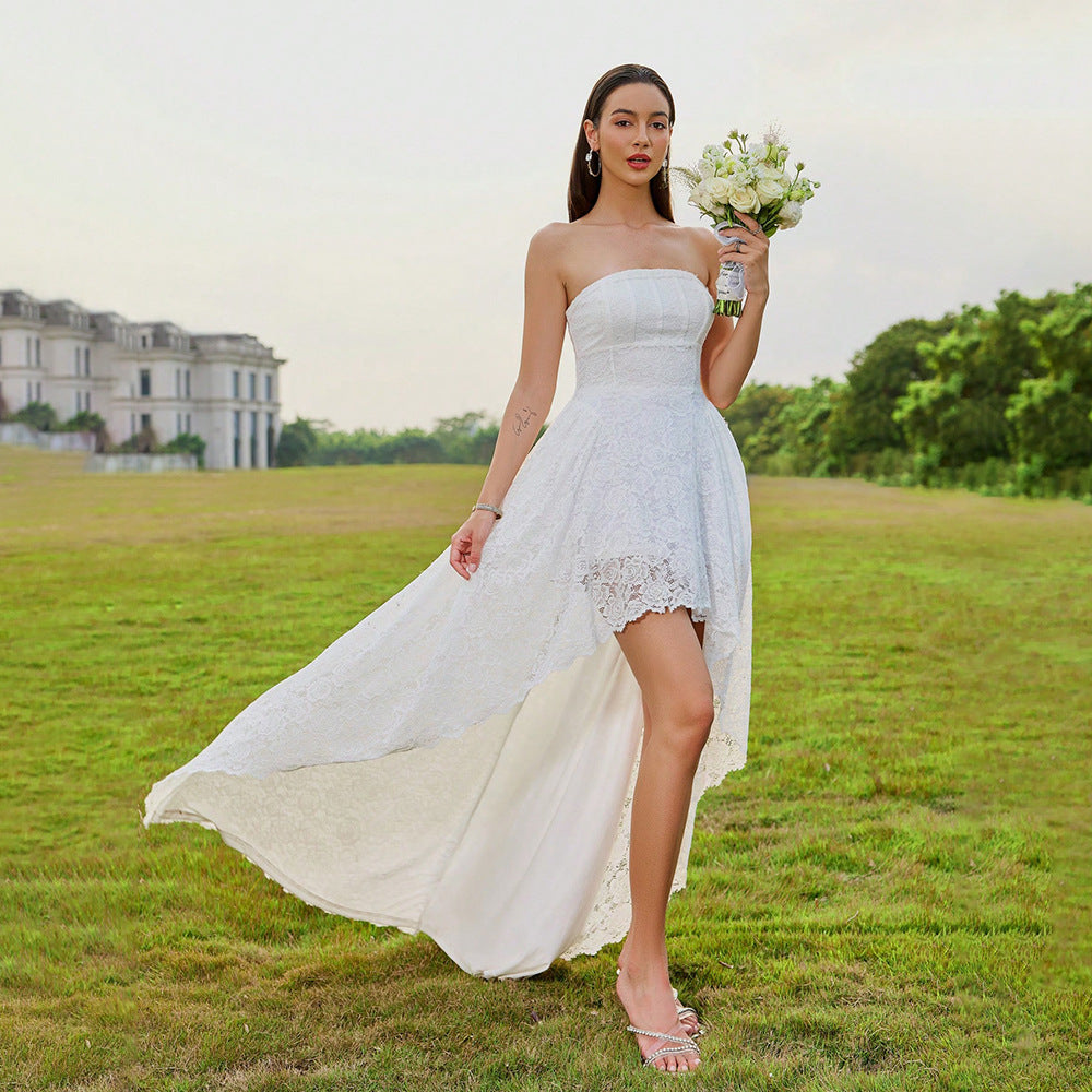 Elegant Casual Dress Tube Top Lace Ruffled Vacation Wedding Dress - View 5