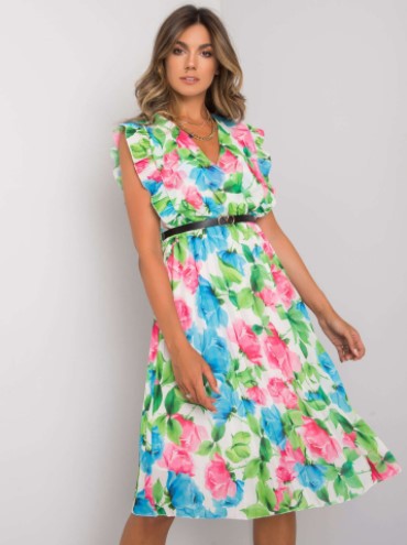 Floral V-Neck Flutter Sleeve Belted Pleated Midi Dress - View 11