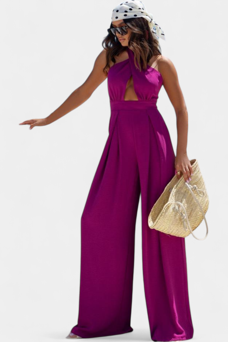 Halter Neck Cross Front Cut Out Backless Wide Leg Jumpsuit 13