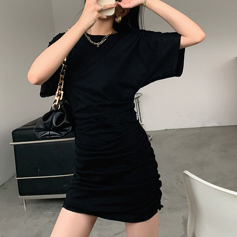 Crew Neck Short Sleeve Ruched Bodycon Mini Dress 4