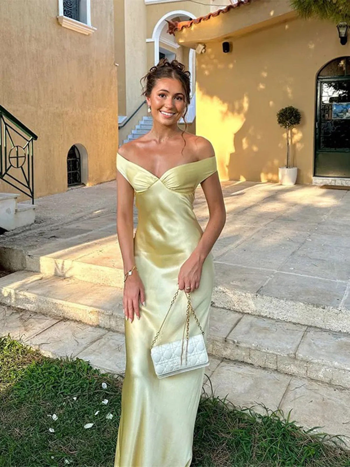 Off Shoulder Sweetheart Twist Front Satin Maxi Dress 8