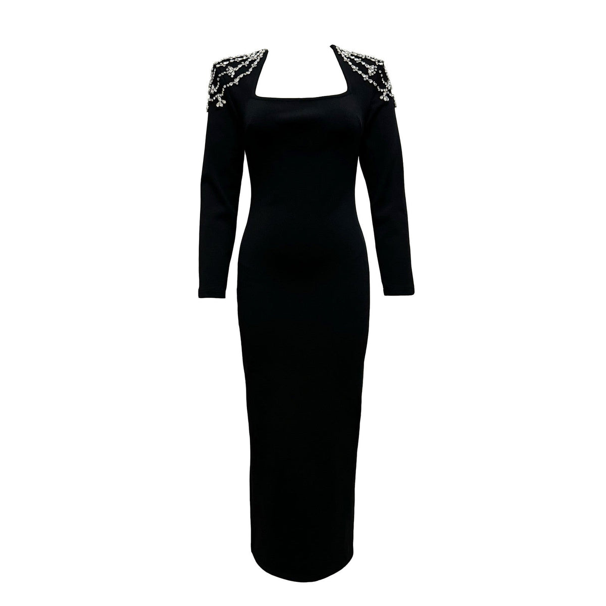 Square Neck Rhinestone Shoulder Cut Out Long Sleeve Bandage Dress - View 2