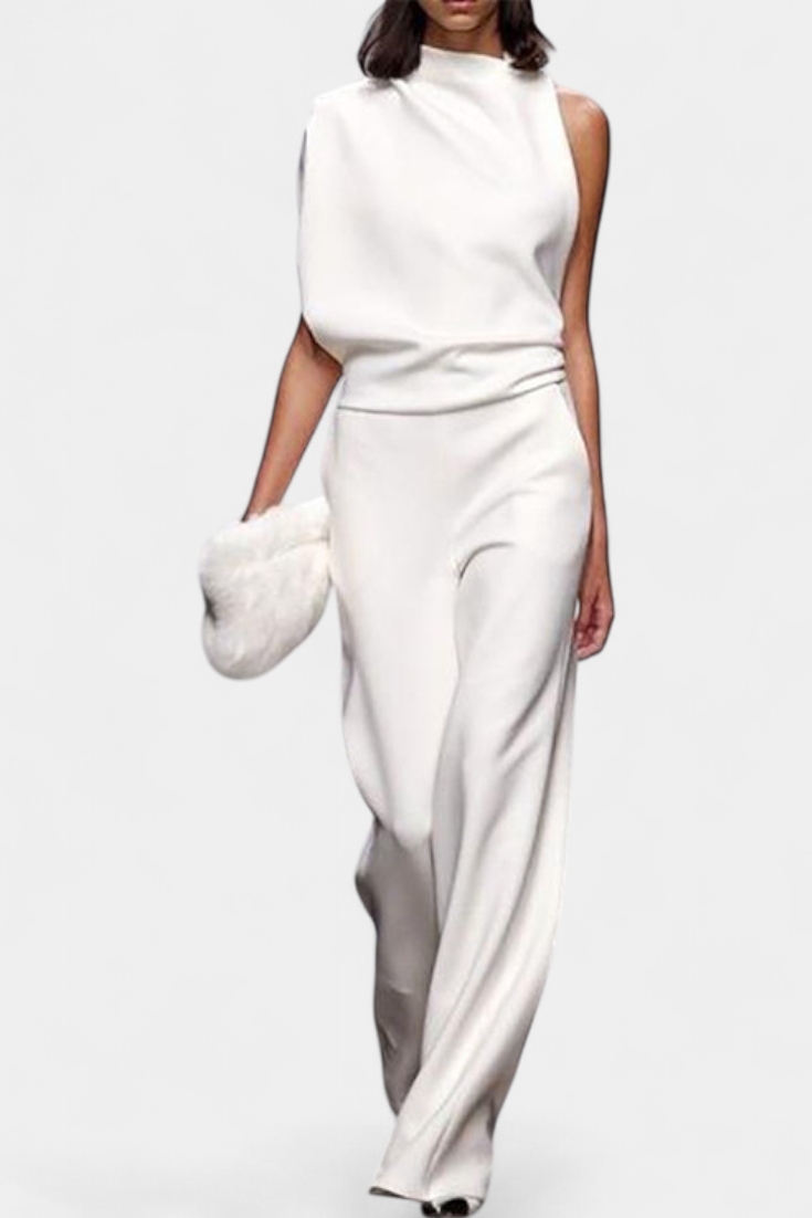 One Shoulder Sleeveless Mock Neck Wide Leg Jumpsuit 6