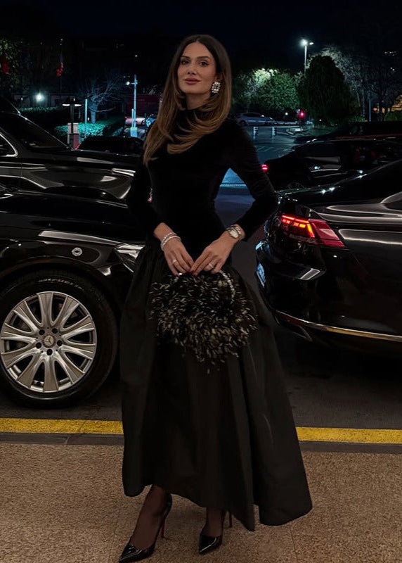 Elise Velvet & Taffeta Maxi Dress in Black - View 6