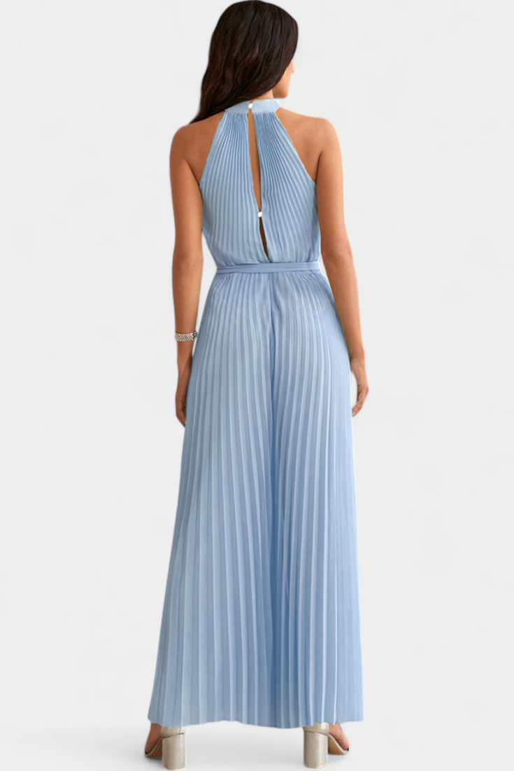 Halter Neck Pleated Belted Wide Leg Jumpsuit 8