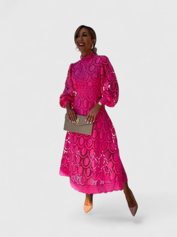 Crochet Lace High Neck Long Sleeve Maxi Dress 5