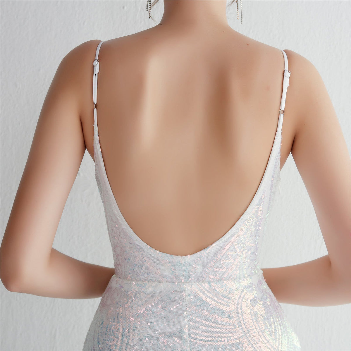 Sequin Geometric Spaghetti Strap Deep V-Neck Mermaid Maxi Gown 8