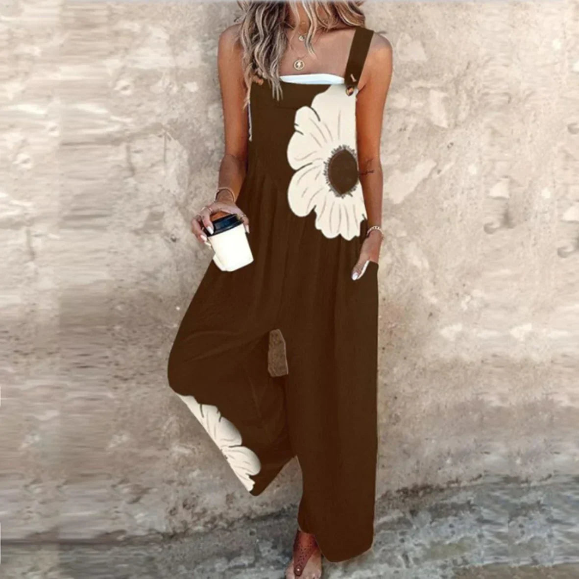 Floral Print Wide Leg Overall Jumpsuit 9