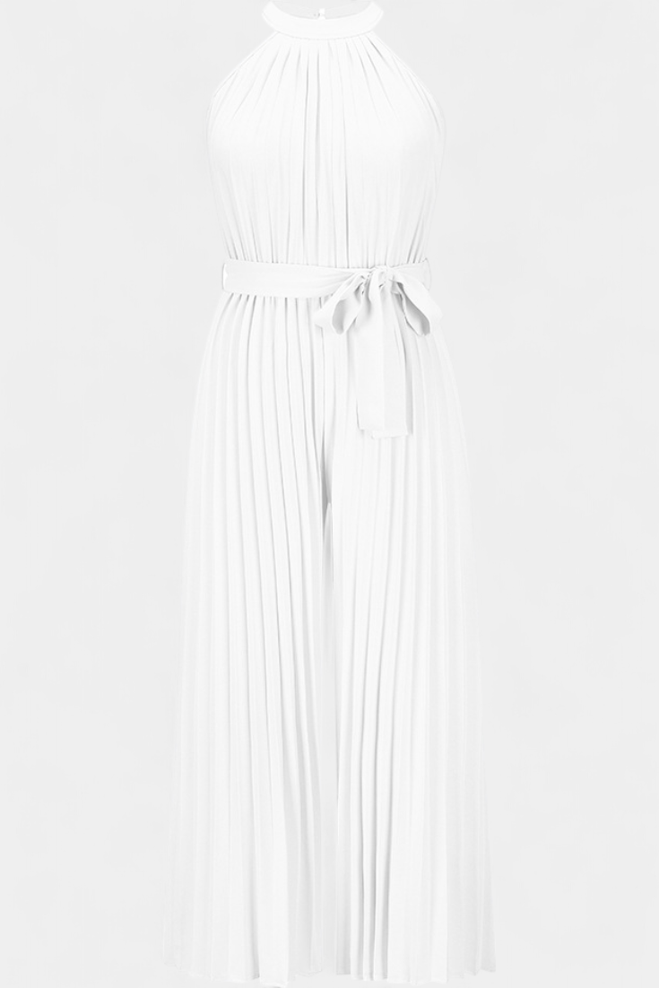 Halter Neck Pleated Belted Wide Leg Jumpsuit 11