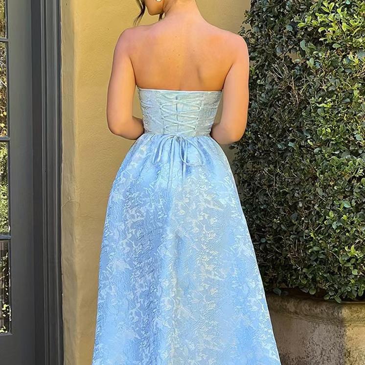 Jacquard Strapless Ruched Waist Fit and Flare Midi Dress - View 11