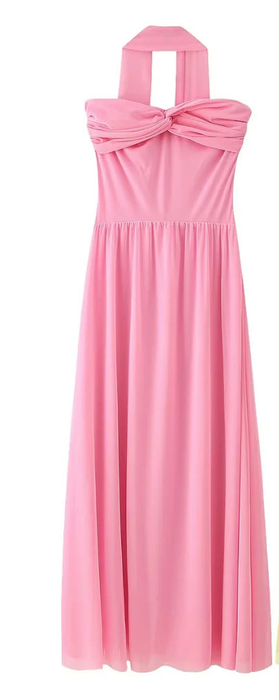 Strapless Tube Choker Neck Asymmetric Bodice Sheer Maxi Dress - View 4