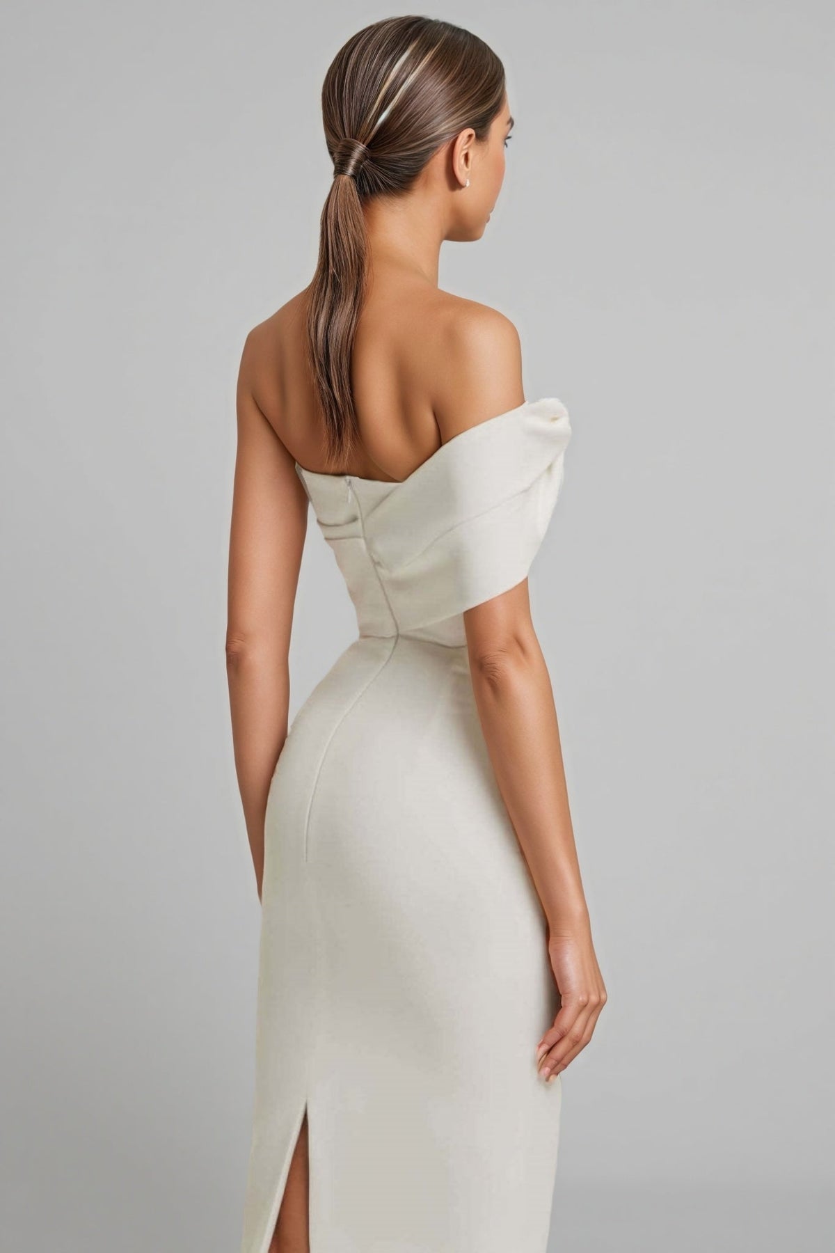 Off Shoulder Twist Front Draped Bodycon Midi Dress - View 5