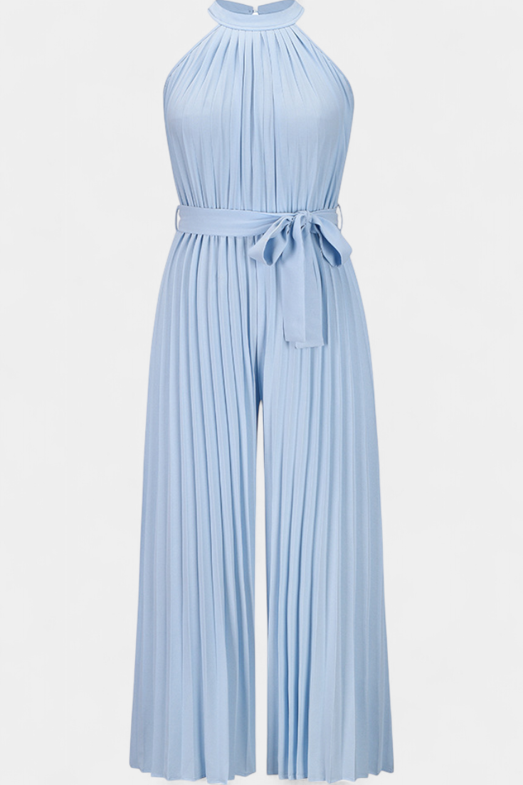 Halter Neck Pleated Belted Wide Leg Jumpsuit 9
