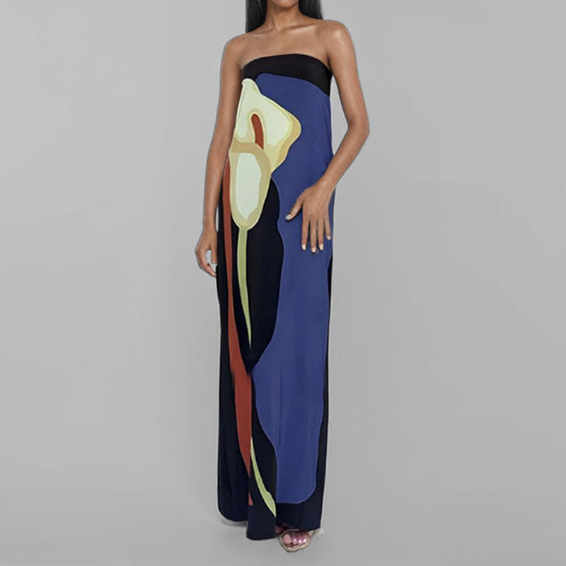 Strapless Floral Print Column Maxi Gown - View 9