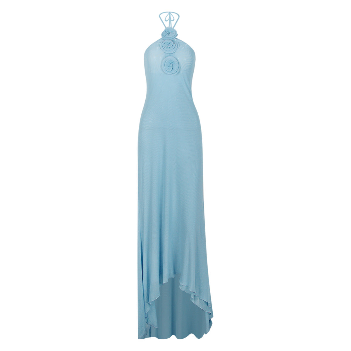 Halter Neck Rosette Backless Slip Maxi Dress - View 5