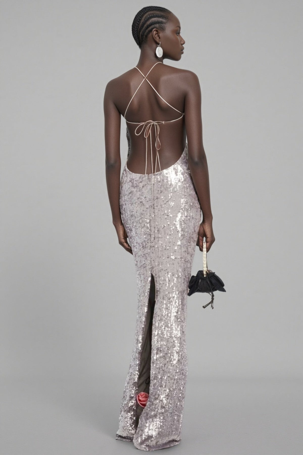 Sequin One Shoulder Rosette Bodycon Maxi Gown - View 3