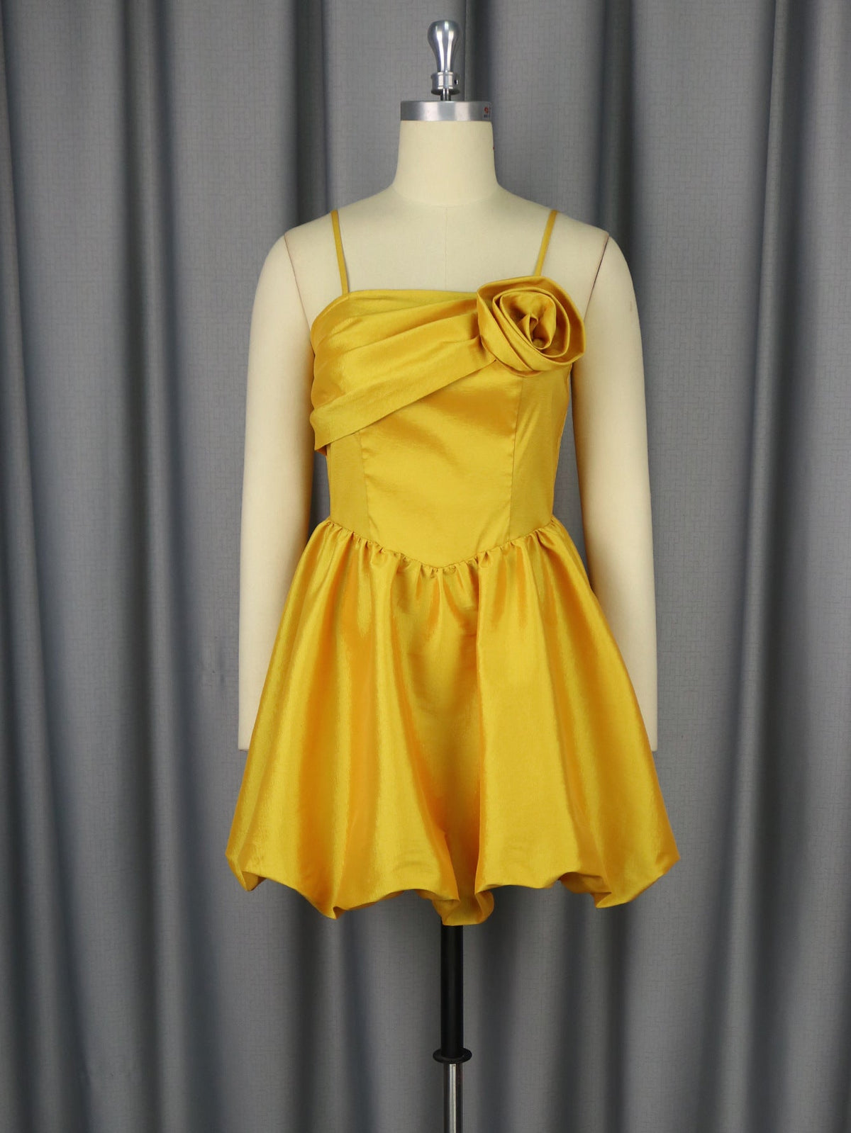 Satin Spaghetti Strap Rosette Bubble Hem Mini Dress - View 2