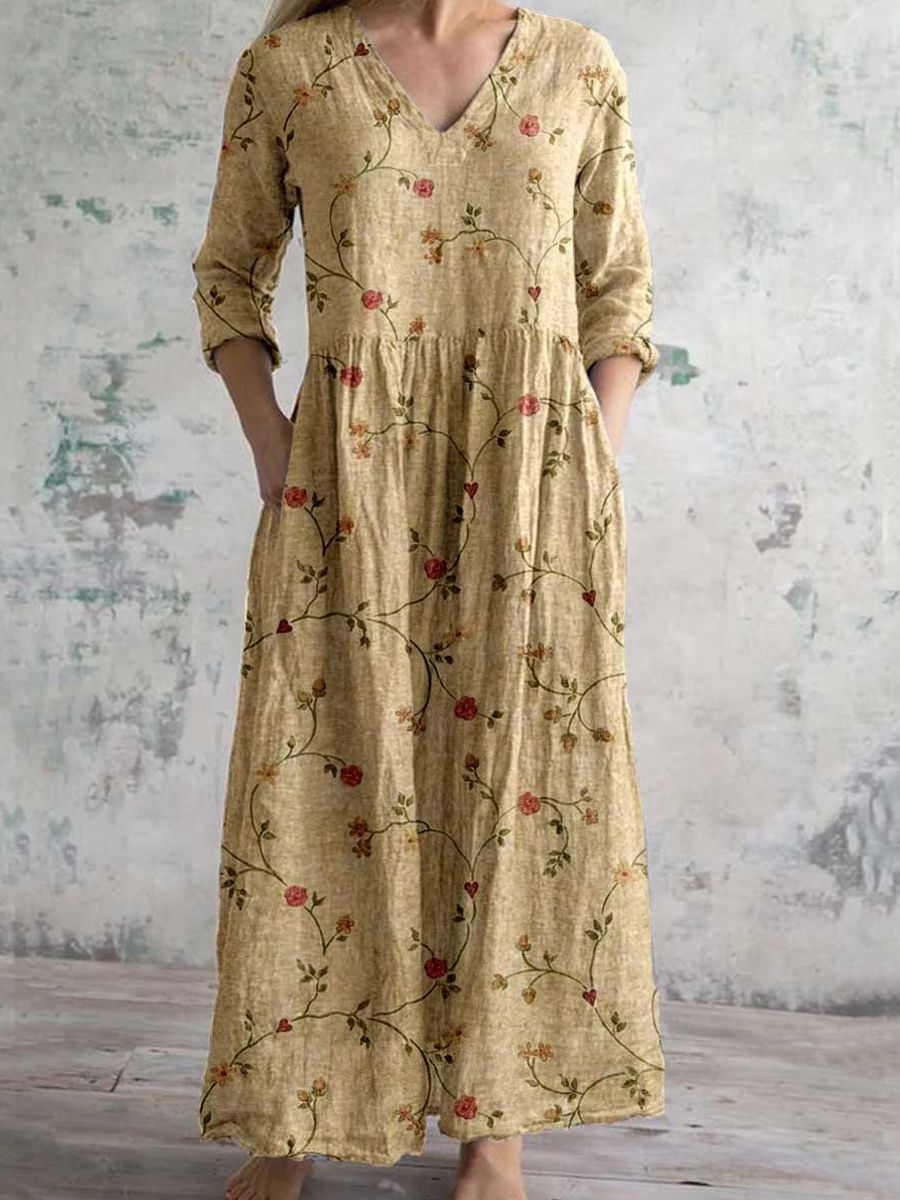 Floral Print V-Neck Long Sleeve Tiered Maxi Dress 5