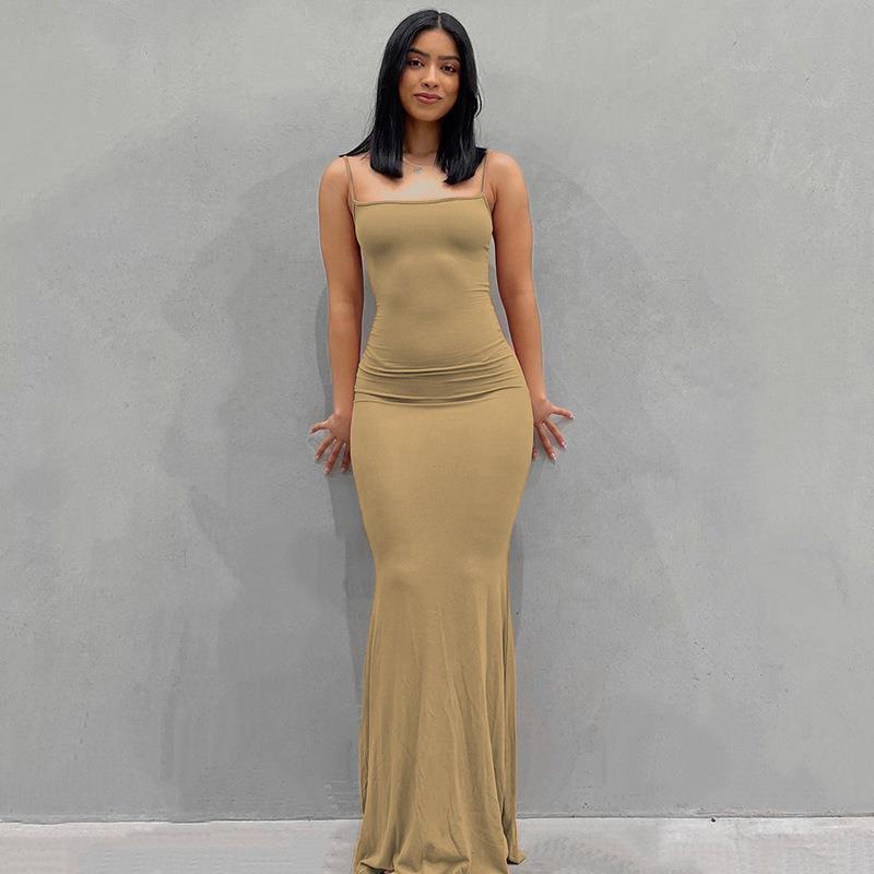 Scoop Neck Spaghetti Strap Bodycon Mermaid Maxi Dress 3