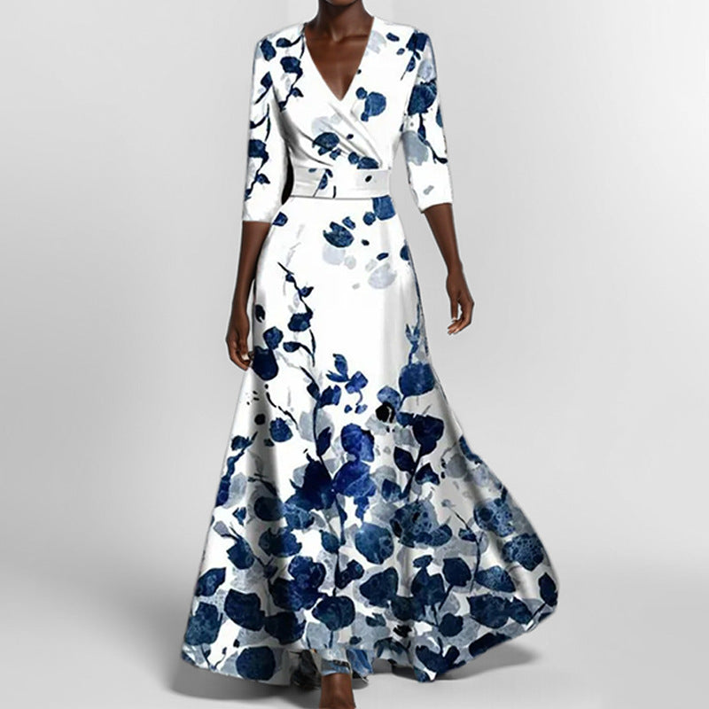 Abstract Print Deep V-Neck Wrap Maxi Dress 7