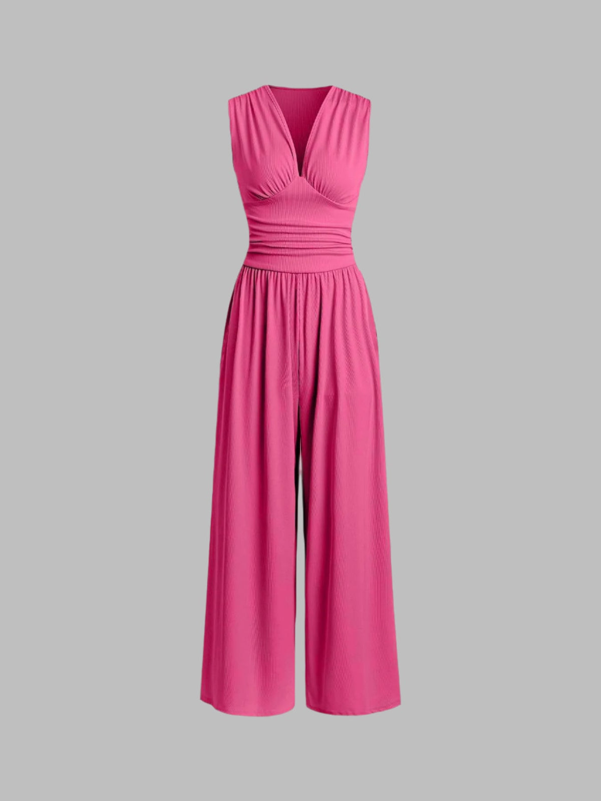 Deep V-Neck Ruched Waist Wide Leg Jumpsuit 6