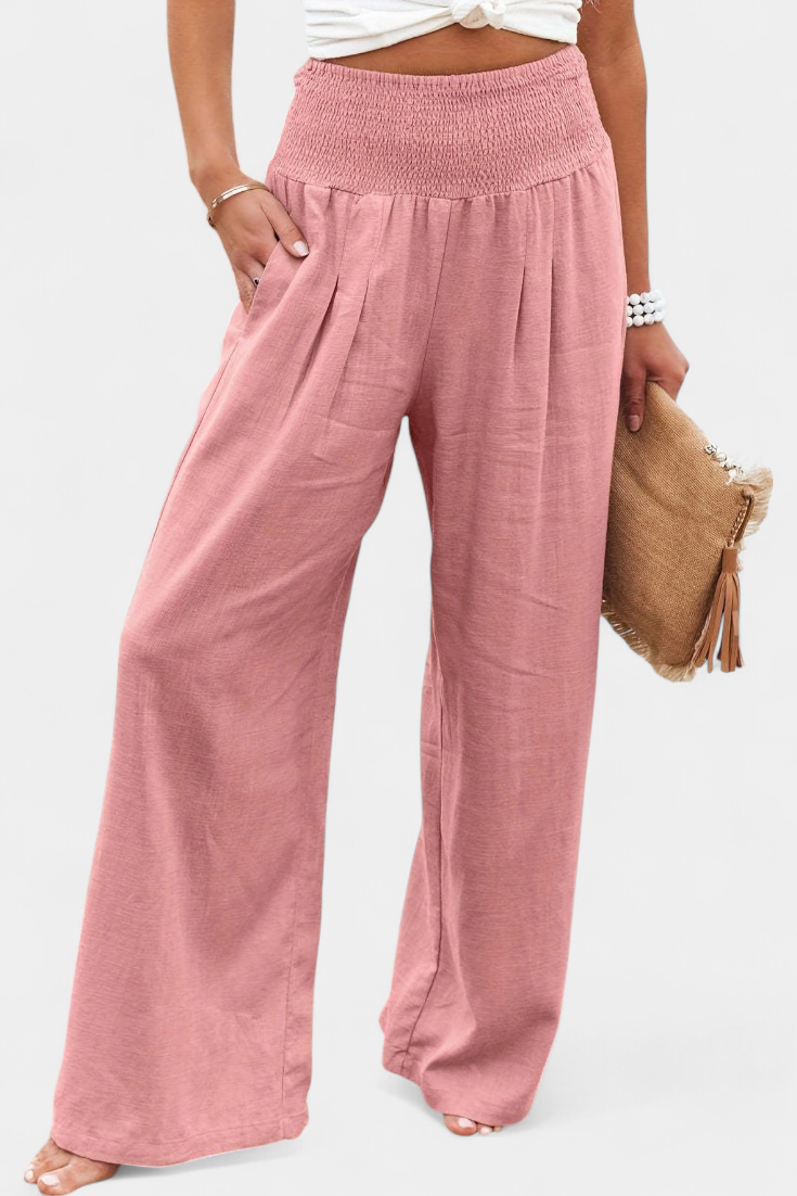 High Waist Smocked Wide Leg Pants 12