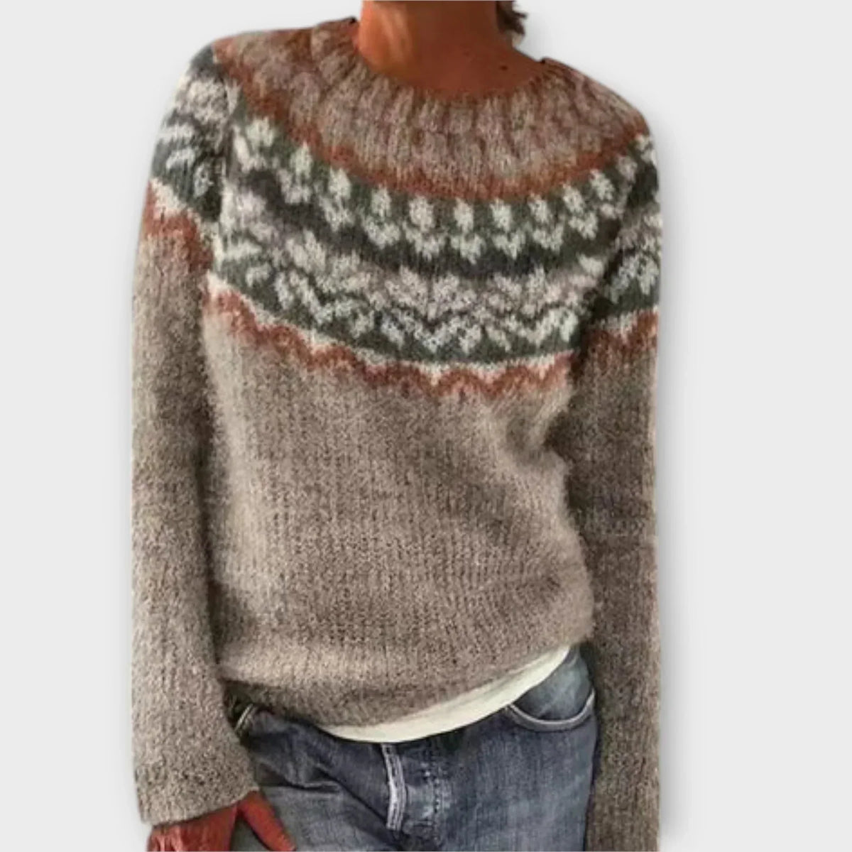 Fair Isle Boat Neck Long Sleeve Sweater 3