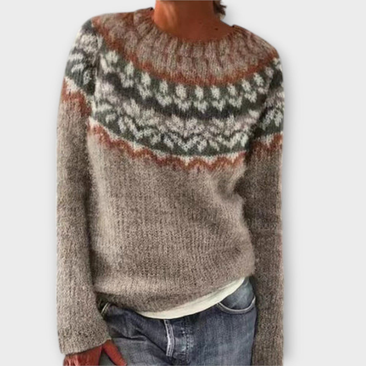 Fair Isle Boat Neck Long Sleeve Knit Sweater 3