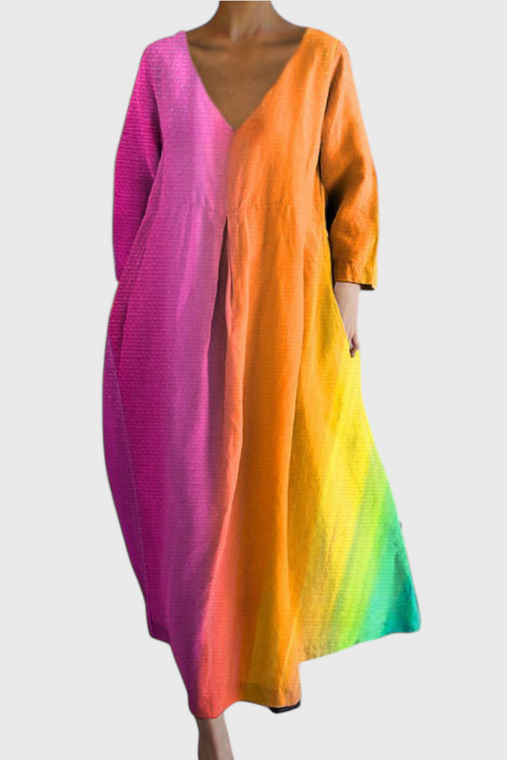 Abstract Print V-Neck Three Quarter Sleeve Oversized Maxi Dress 3