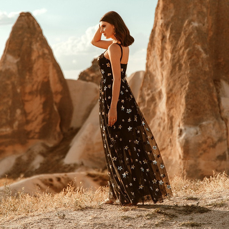 Five Pointed Star Mesh Camisole See Through Dress Maxi Dress - View 3