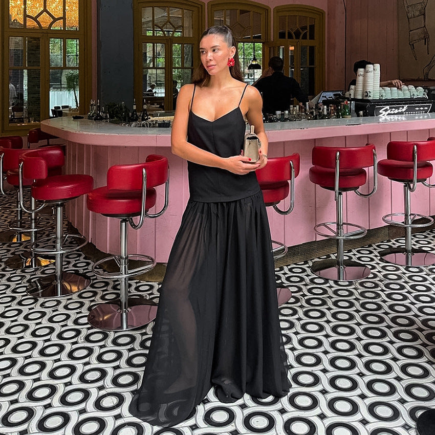 Chiffon V-Neck Spaghetti Strap Flowy Maxi Dress - View 3