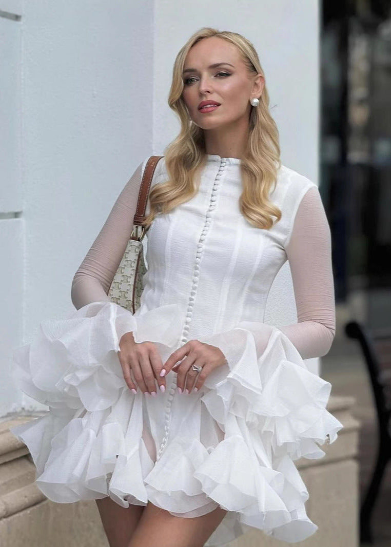 Celeste - Sheer Sleeve Ruffle Mini Dress