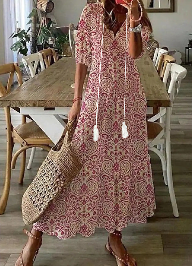 V-Neck Tassel Tie Short Sleeve Tiered Ruffle Hem Maxi Dress - View 5