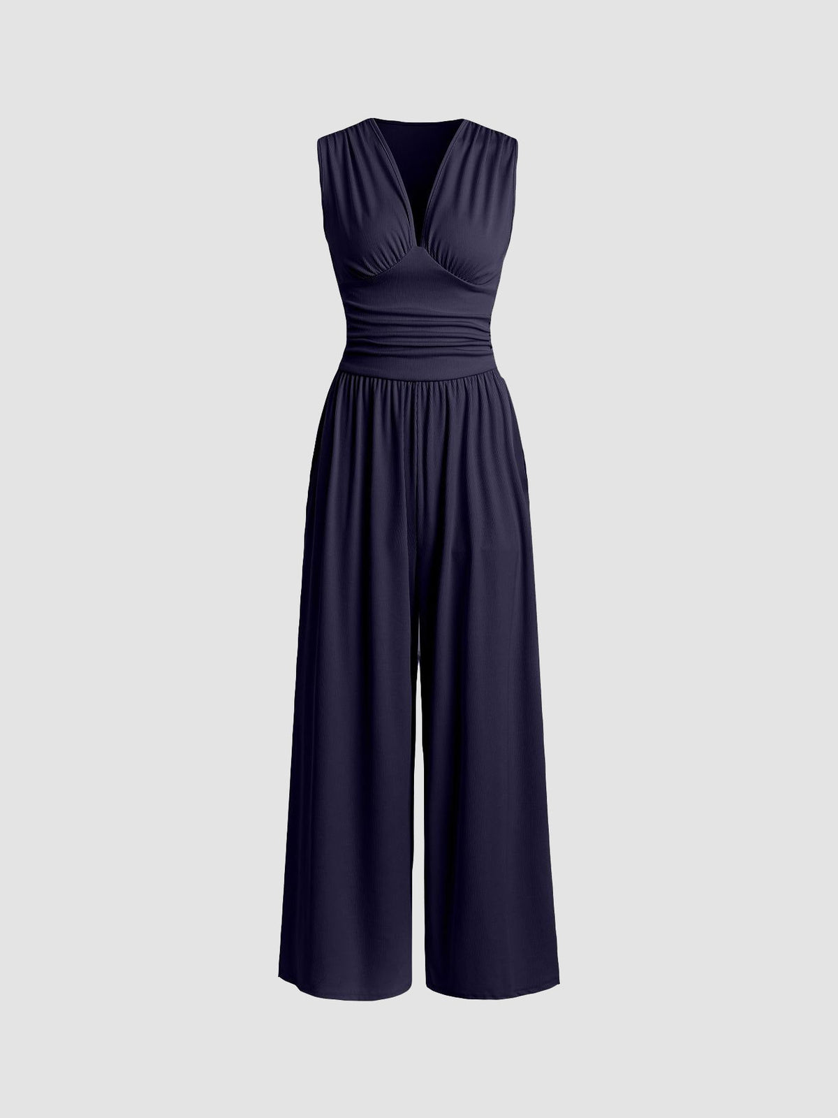 Deep V-Neck Ruched Waist Wide Leg Jumpsuit 5