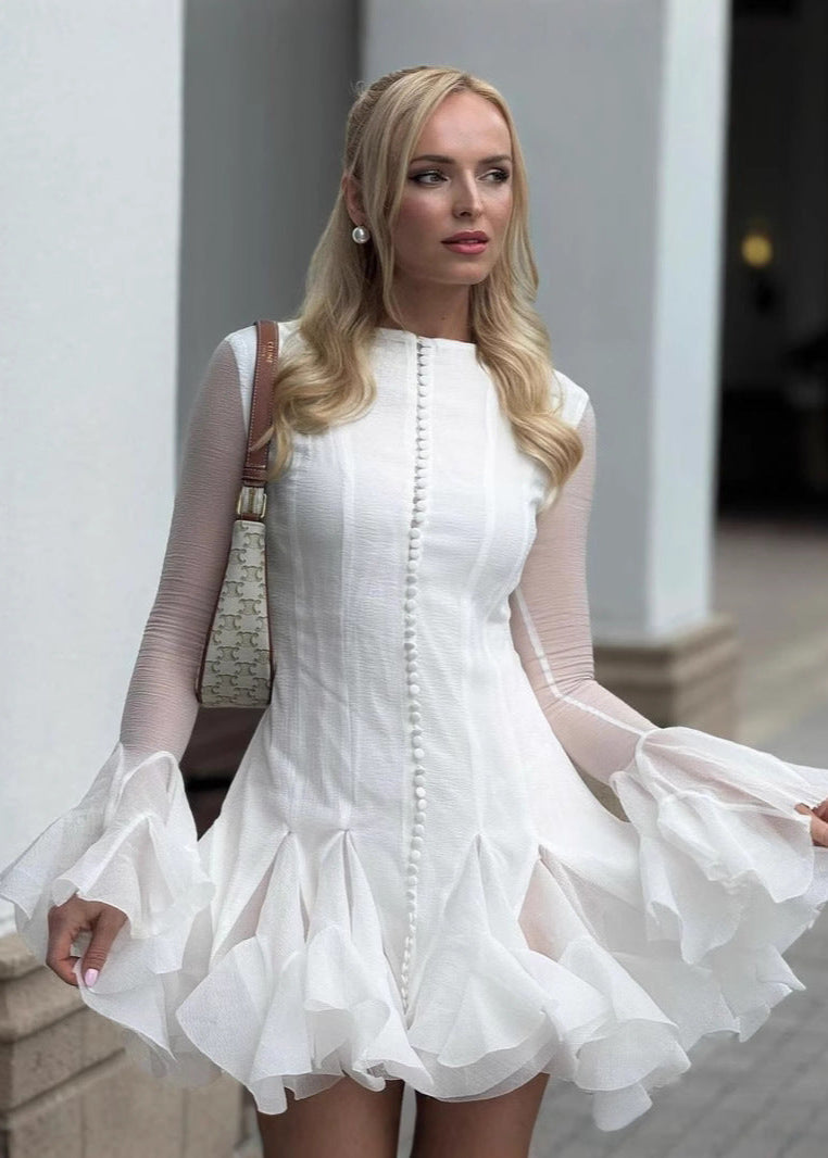 Celeste Sheer Sleeve Ruffle Mini Dress - View 3