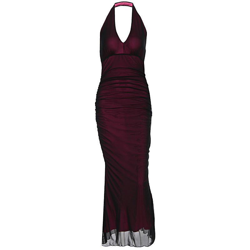 Women Clothing Summer Sexy Halter Mesh Sexy Sleeveless Dress - View 3