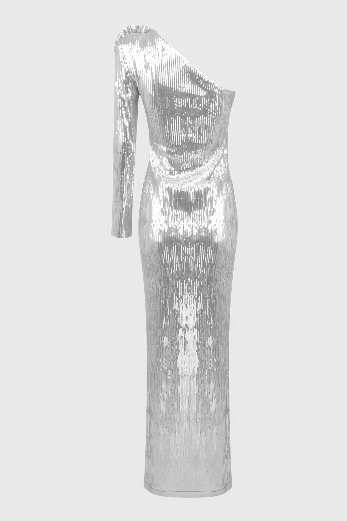 Sequin One Shoulder Long Sleeve 3D Flower Maxi Gown - View 5