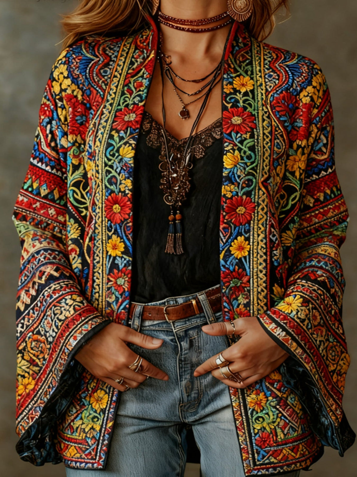 Paisley Velvet Boho Open Front Kimono Cardigan 5