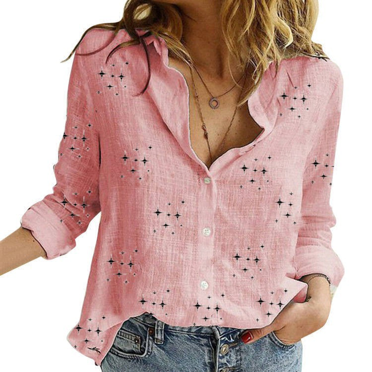 Star Print Long Sleeve Button Front Shirt 4