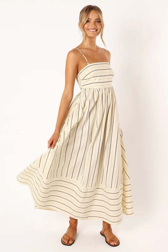 Striped Square Neck Spaghetti Strap Maxi Dress