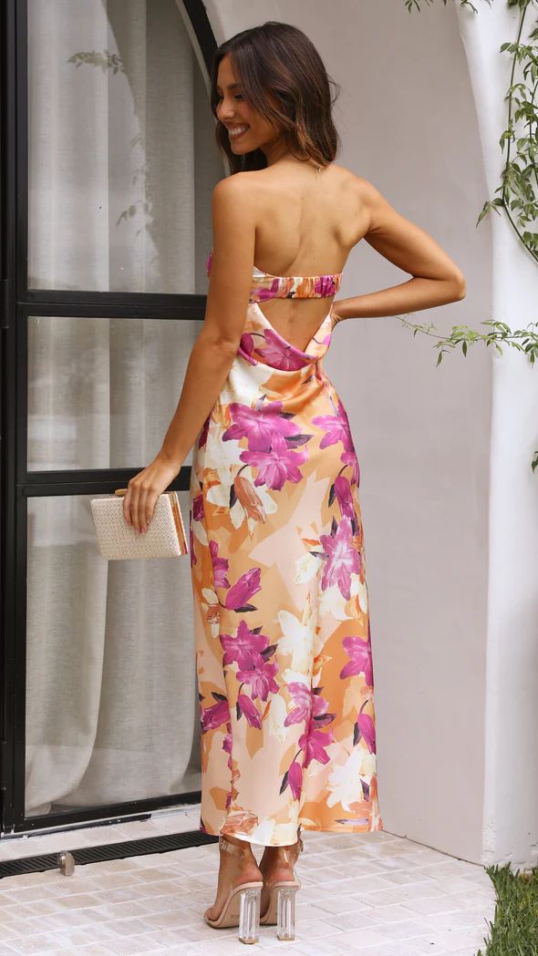 Satin Strapless Cowl Back Ruched Back Strap Maxi Dress - View 8