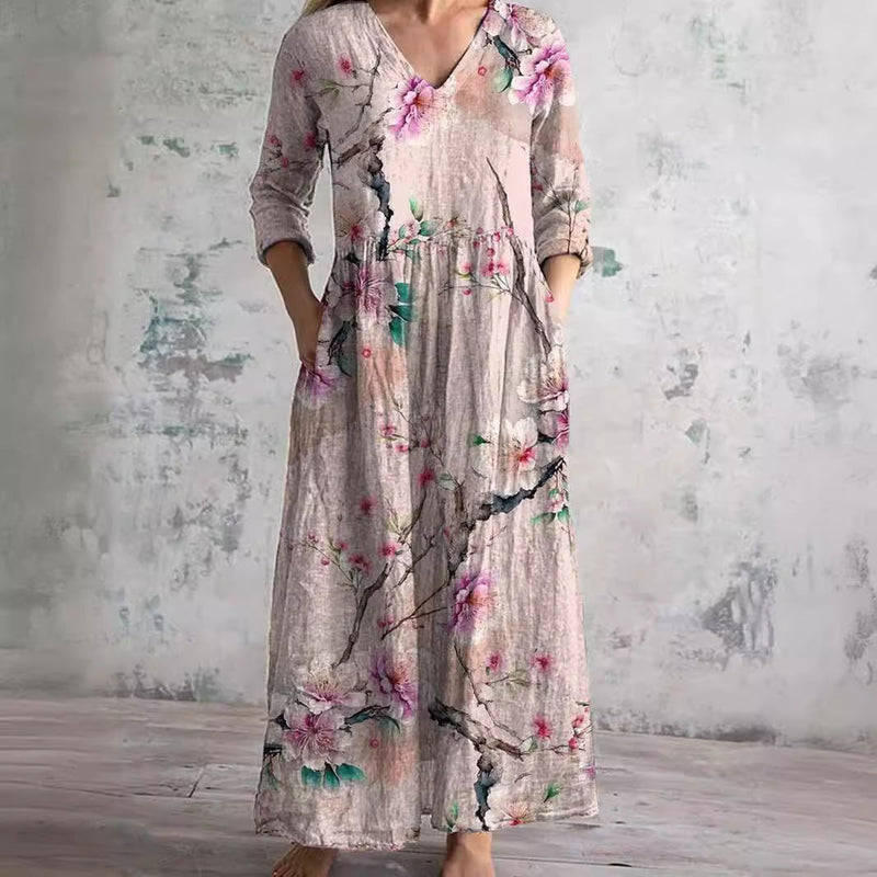 Blossom Floral V-Neck Long Sleeve Maxi Dress