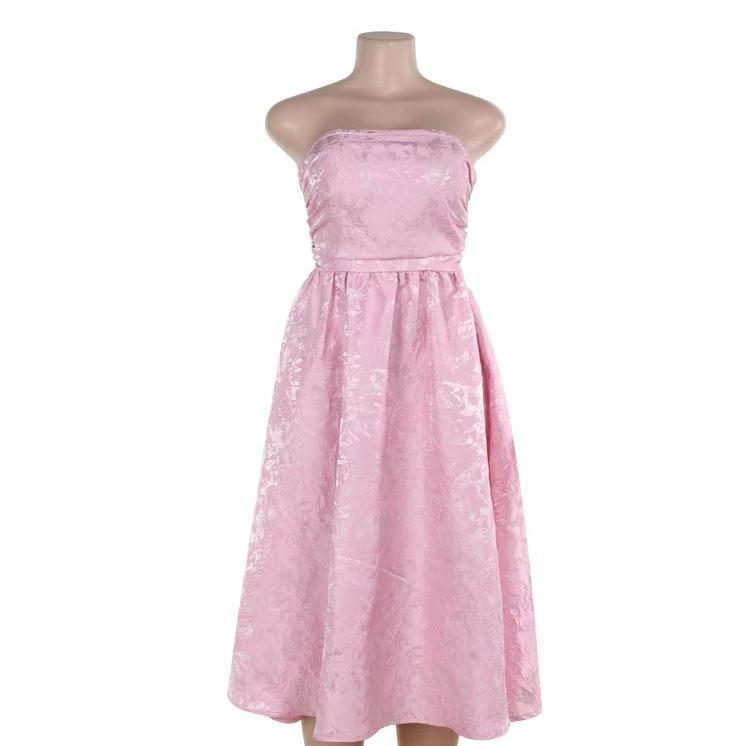 Jacquard Strapless Ruched Waist Fit and Flare Midi Dress - View 12