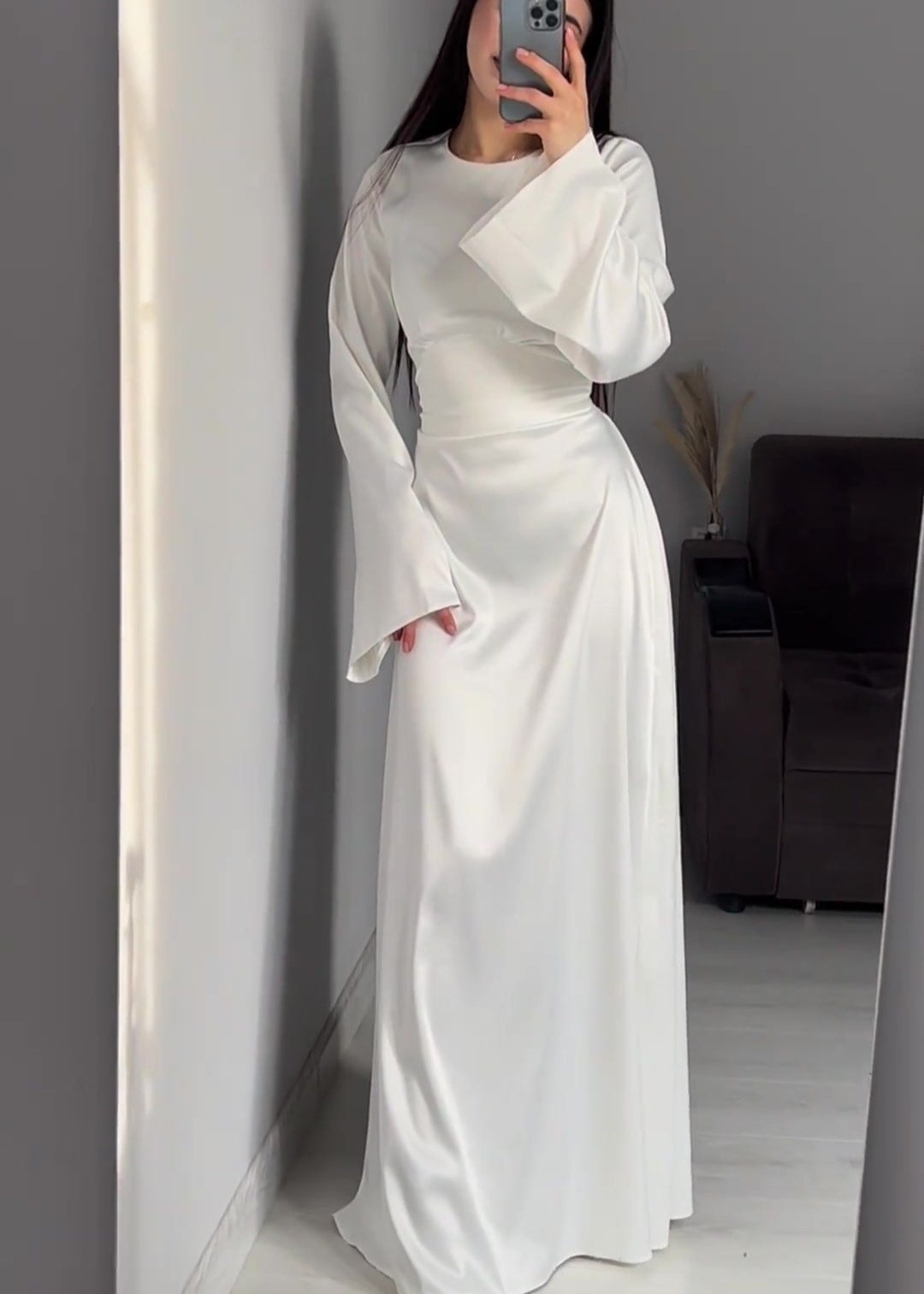 Aurora - Satin Long Sleeve Maxi Dress - View 6