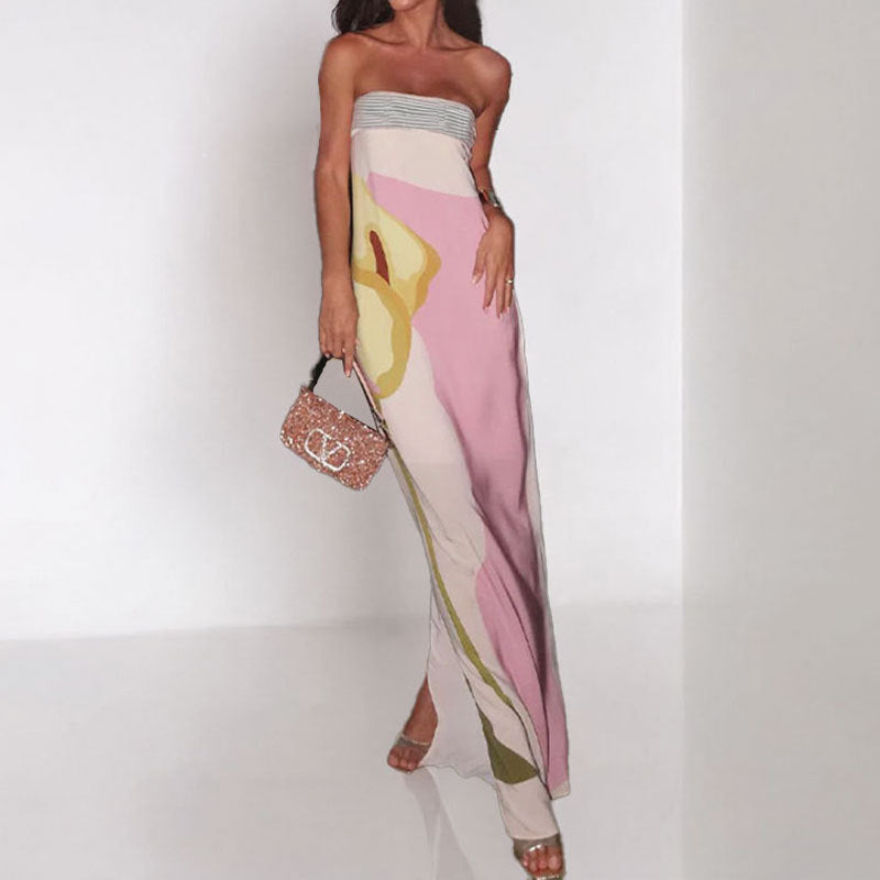 Strapless Floral Print Column Maxi Gown - View 3