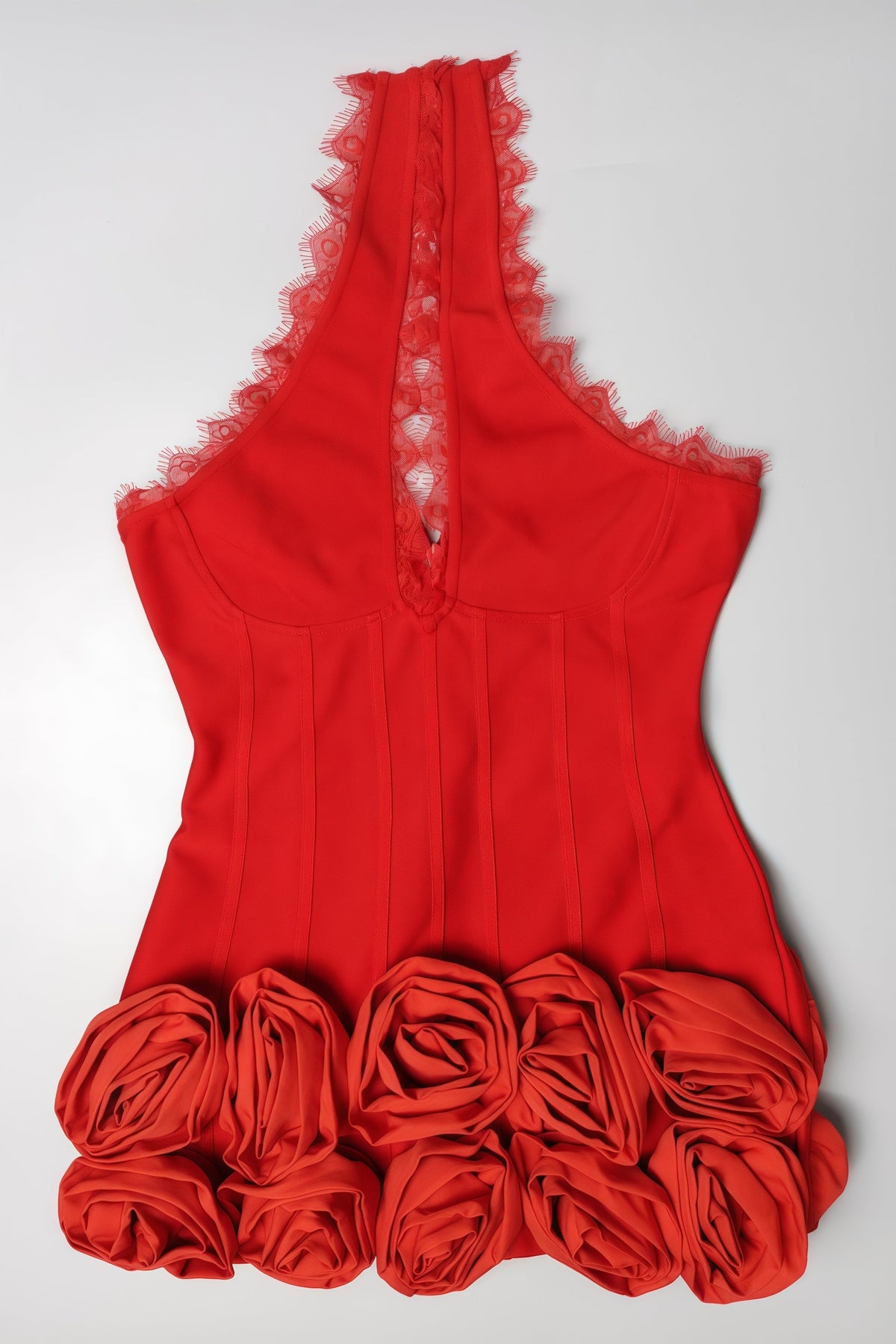 Lace Halter Neck Cut Out 3D Rose Applique Mini Dress - View 3